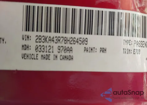 2008 Dodge Charger из США, поврежденный, VIN 2B3KA43R78H264509